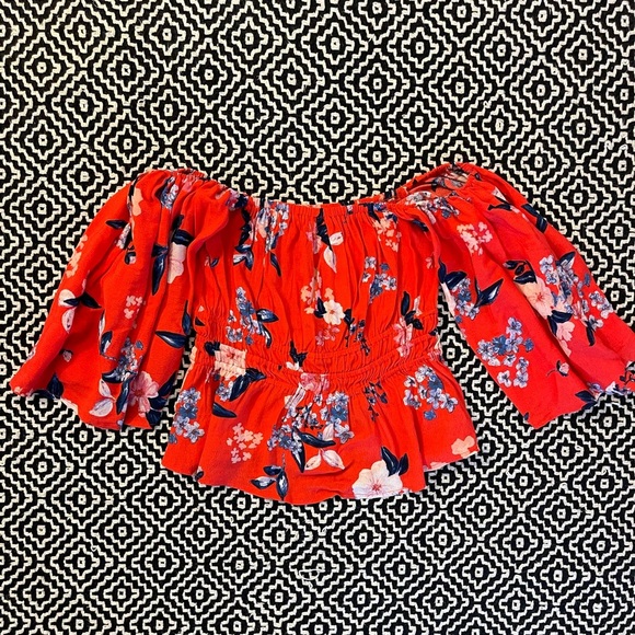 Cupcakes and Cashmere Red Smocked Off The Shoulder Top - Picture 5 of 7